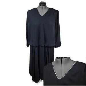 VTG CHEZ OF CALIFORNIA SZ 18 W Black Maxi Dress Drop Waist Chiffon Jeweled Plus